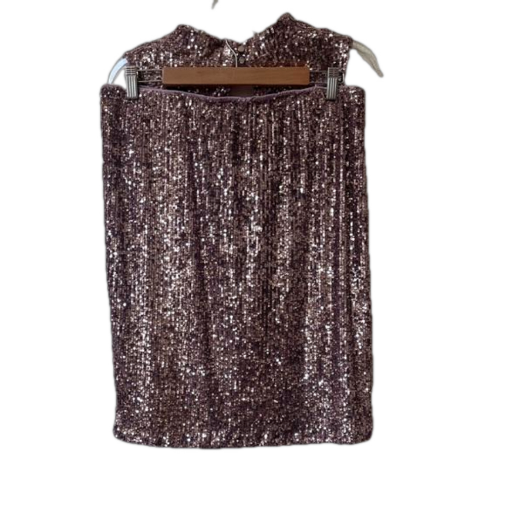 NWT Rose Gold Sequin Sleeveless Two Piece Set Evening Summer Dress Classic large - Picture 2 of 10